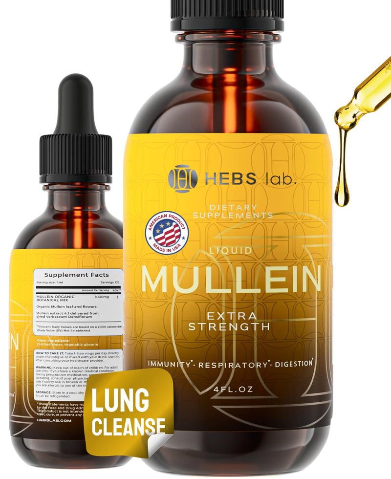 [Australia] - Mullein Leaf Extract - Organic Lung Cleanse - Mullein Drops for Lung Health - Made in USA - Natural Lung Support Supplement - Herbal Respiratory Relief - Mullein Extract Tincture 4 Fl Oz 4 Fl Oz (Pack of 1) 