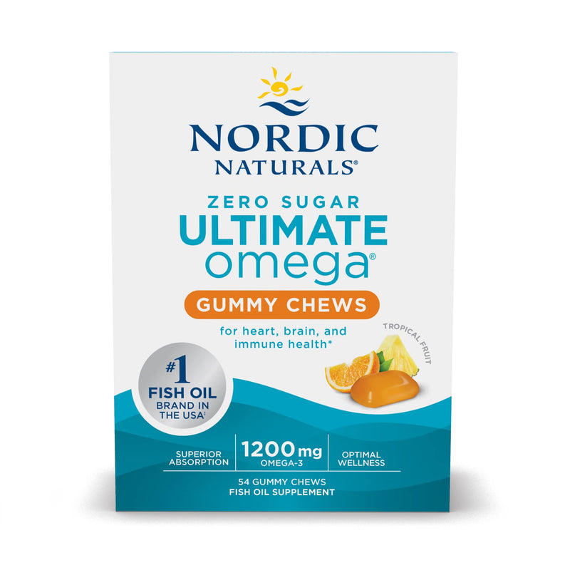 [Australia] - Nordic Naturals Zero Sugar Ultimate Omega Gummy Chews, Tropical Fruit, 54 Gummies, Supports Heart, Brain, and Immune Health, Non-GMO, Vegetarian, 27 Servings 