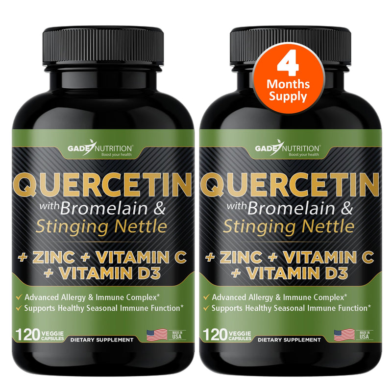 Gade Nutrition Quercetin with Bromelain Vitamin C and Zinc + Stinging Nettle | Immune Support Supplement 500mg Capsules | Non-GMO | Made in USA | 4 Month Supply 120 Count (Pack of 2)
