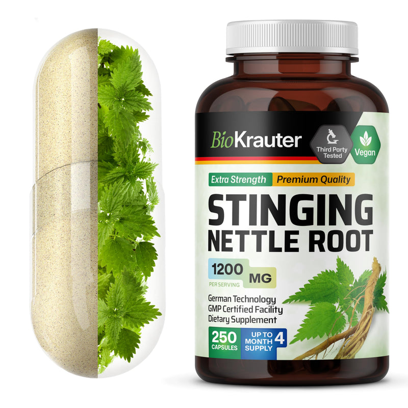 [Australia] - BIO KRAUTER Stinging Nettle Capsules 1200 mg - 250 Natural Urinary Tract & Overall Support Caps - Nettle Root Powder (Urtica Dioica) - Non GMO 250 Count (Pack of 1) 