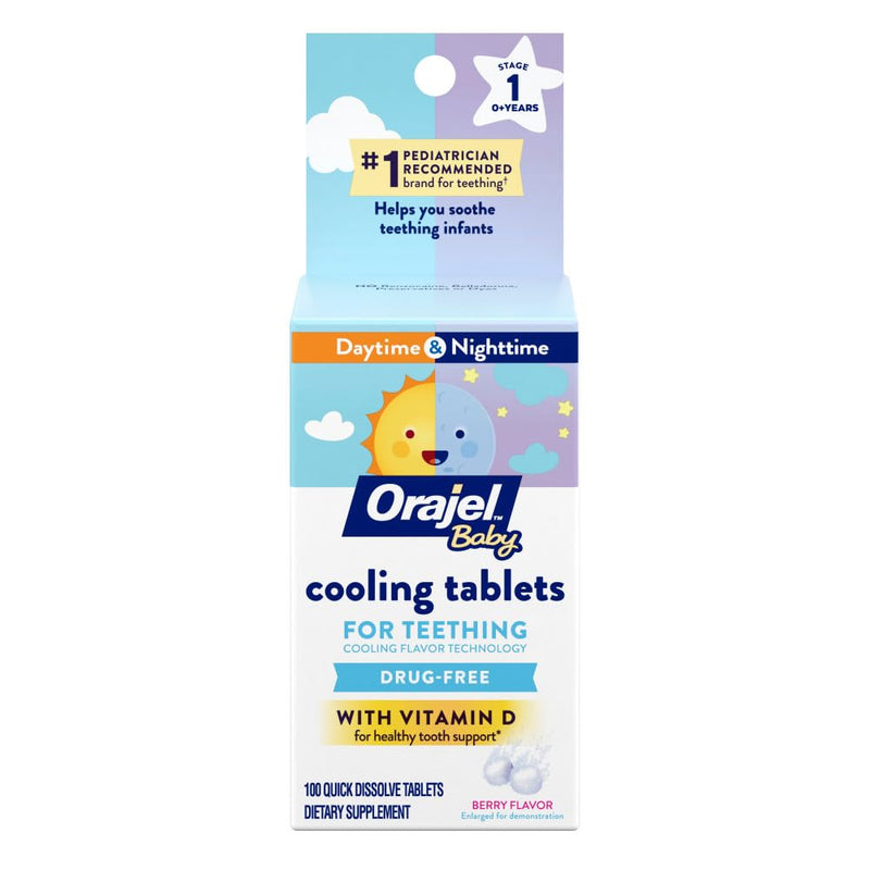 [Australia] - Orajel Baby Cooling Tablets for Teething with Vitamin D, 100 Quick Dissolve Tablets,White 
