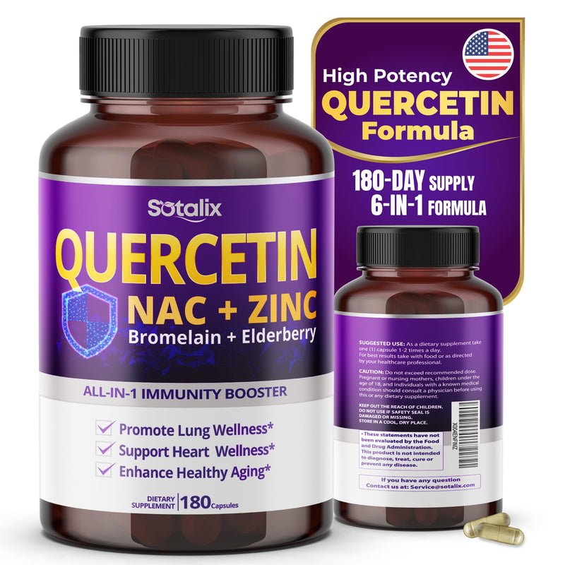 [Australia] - SOTALIX Supplement Premium Quercetin 98% High Purity with Bromelain, Zinc, Vitamin D3 2000 IU, Elderberry - Cardiovascular Respiration Immune Support for Adult Kids - 180 Day Supply 