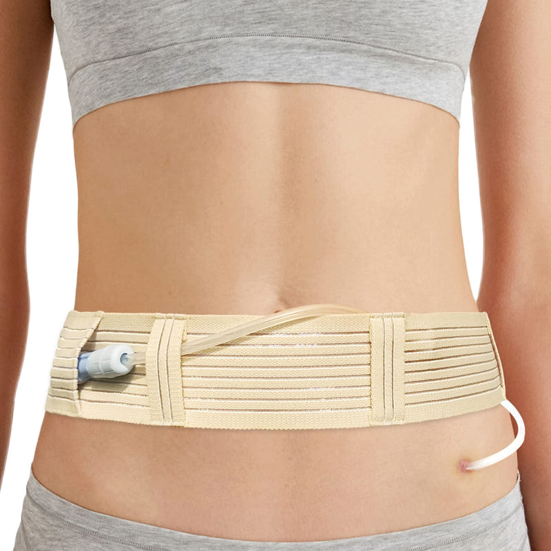 [Australia] - [2 Pack] PD Dialysis Belt Breathable Peritoneal Dialysis Accessories Peg J Tube Catheter Belts Holder Feeding Tube Supplies for Stomach Women Men Adults Beige Medium (Pack of 2) 