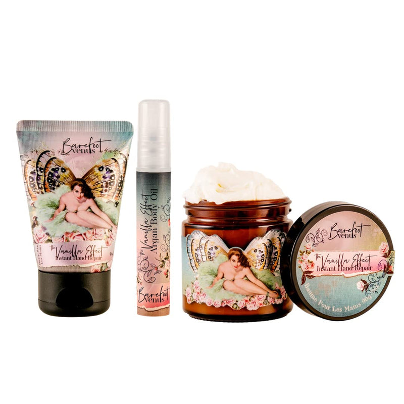 [Australia] - Barefoot Venus Vanilla Effect Bundle: Instant Hand Repair (3 oz), Mini Instant Hand Repair (1 oz), Argan Body Oil (0.27 oz) The Vanilla Effect 