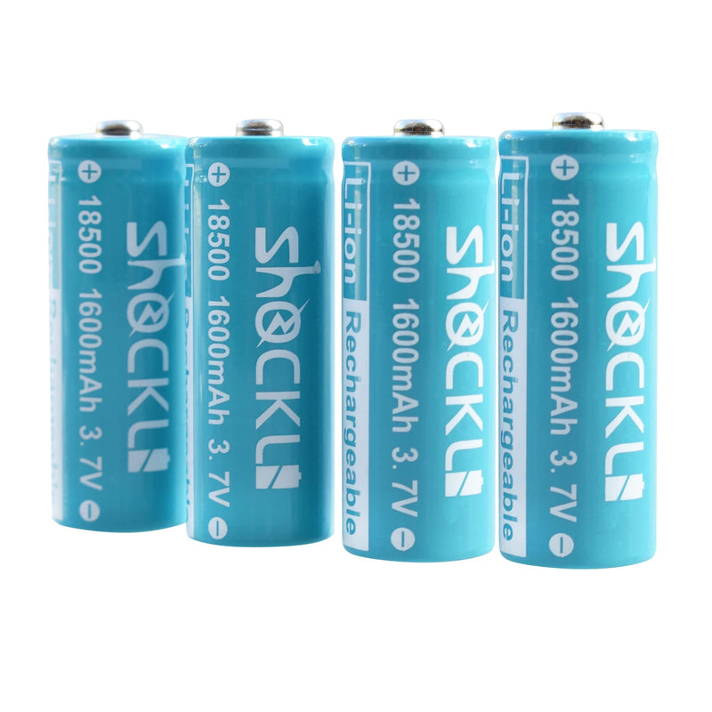[Australia] - 18500 3.7V Rechargeable Batteries, Shockli 18500 3.7V Li-ion 1600mAh Rechargeable Battery with Button top- (4 Pack) 4-Pack 