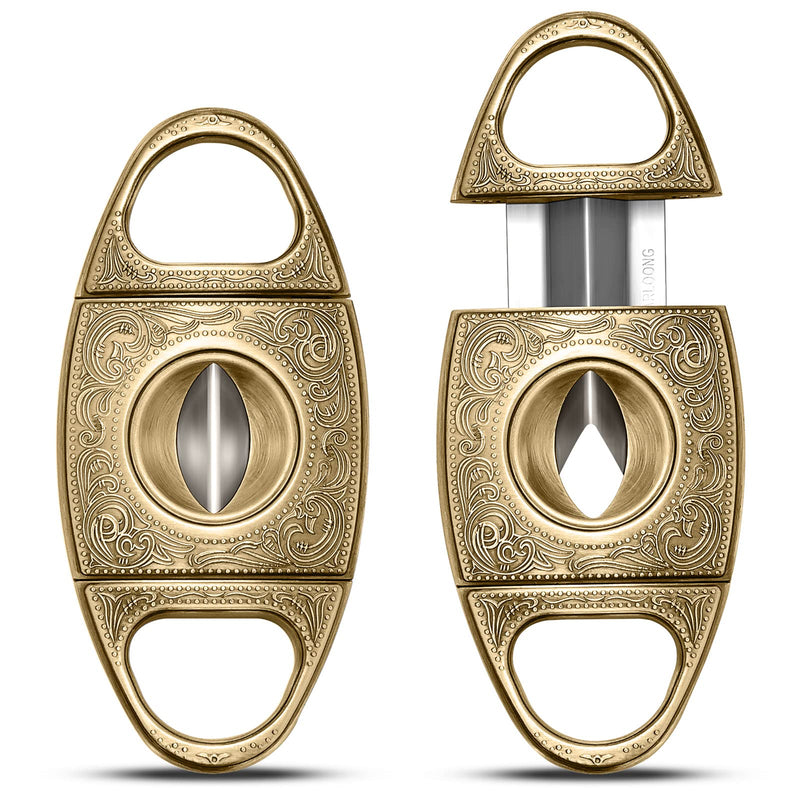 [Australia] - V-Cut Cigar Cutter, Sharp Blade Stainless Steel Carved Cigar Guillotine Scissors with Gift Box(Color:Gold) Gold 