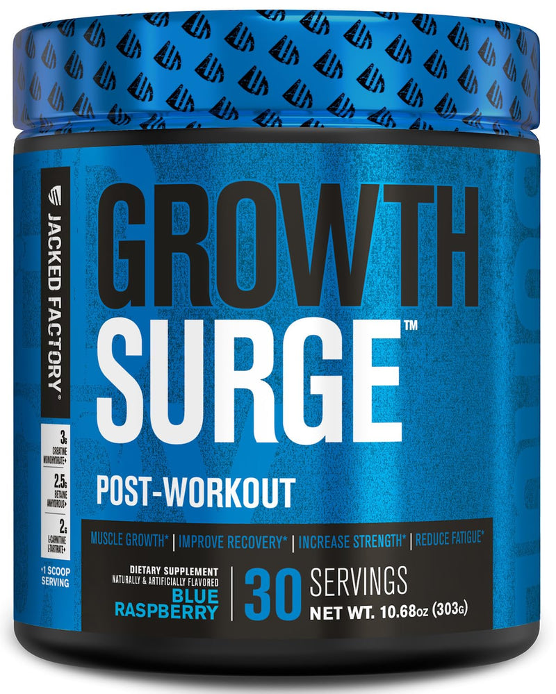 [Australia] - Jacked Factory Growth Surge Creatine Post Workout w/L-Carnitine - Daily Muscle Builder & Recovery Supplement with Creatine Monohydrate, Betaine, L-Carnitine L-Tartrate - 30 Servings, Blue Raspberry 30 Servings (Pack of 1) 