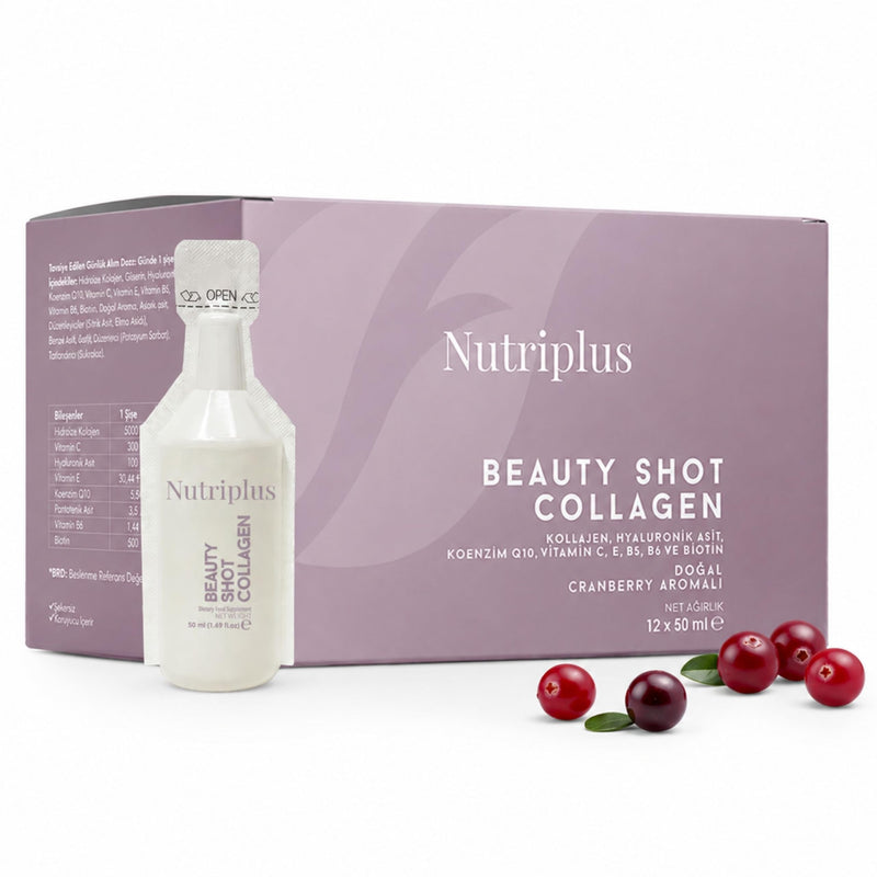 FARMASi Nutriplus Beauty Shot Collagen, Cranberry Flavor, 1.69 fl oz | Type I and III Collagen with Hyaluronic Acid Coenzyme Q10 Biotin and Vitamins, Sugar Free Liquid Supplement, 12 pieces