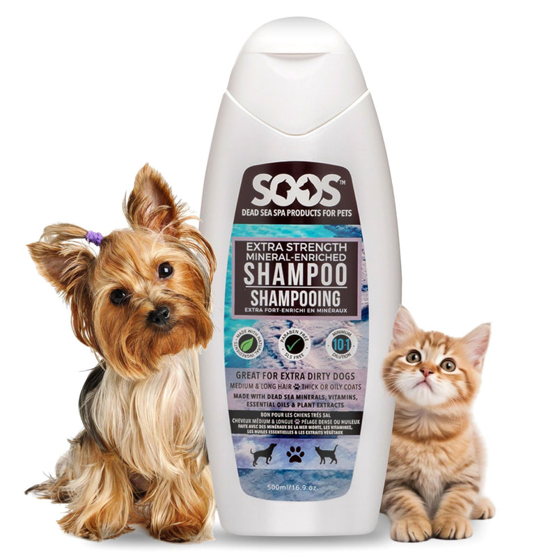 Soos Pet Shampoo Extra Strength Cat and Dog Shampoo Natural Dead Sea Minerals Fast Absorbing - 1x Bottle (500ml) - PawsPlanet Australia