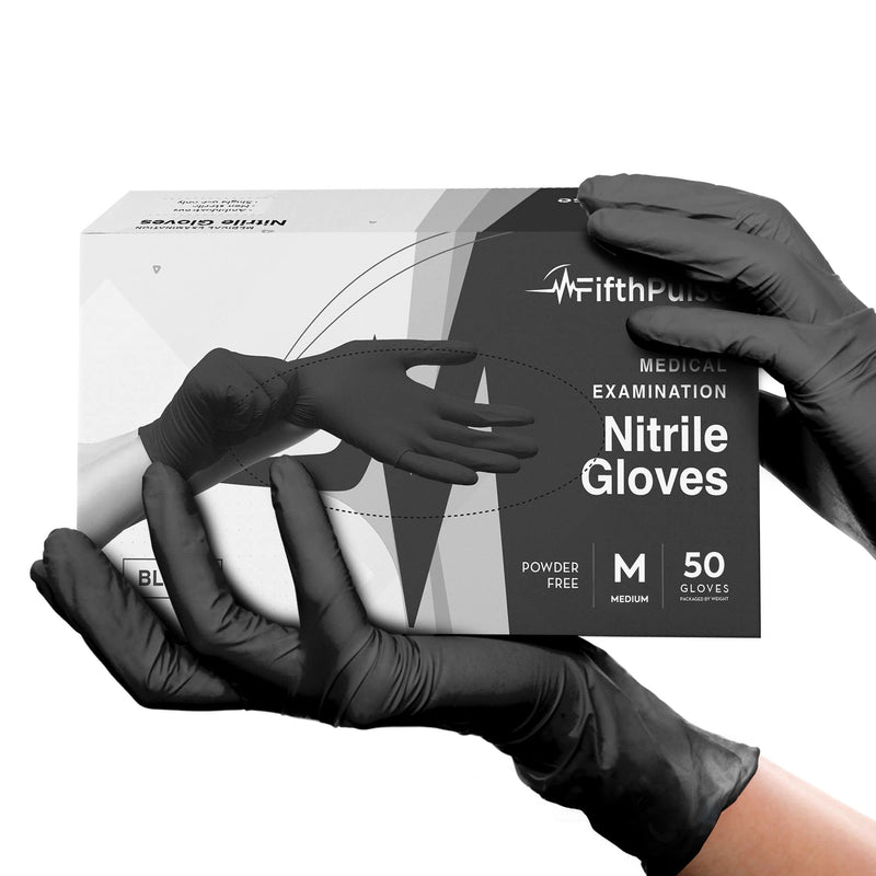 [Australia] - Black Gloves Disposable Latex Free Medium, 50 Count - Medical and Dental Grade Surgical Gloves - Powder Free Nitrile Gloves Medium - 3 Mil Thickness Black 