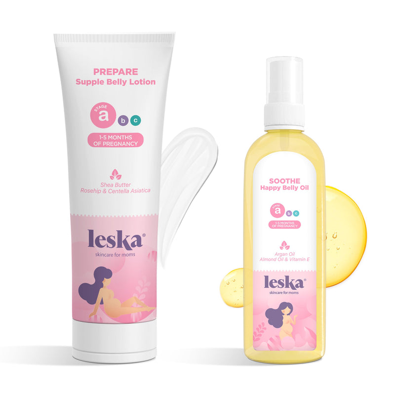 [Australia] - Leska Maternity Lotion & Oil | STAGE A: PREPARE & SOOTHE Supple Belly Lotion & Happy Belly Oil (Pregnancy Months 1-5) | Part of a Complete 3-Stage Pregnancy Skincare System | New Mom Gifts (4-4.22oz) Lotion and Oil (2-Pack) 