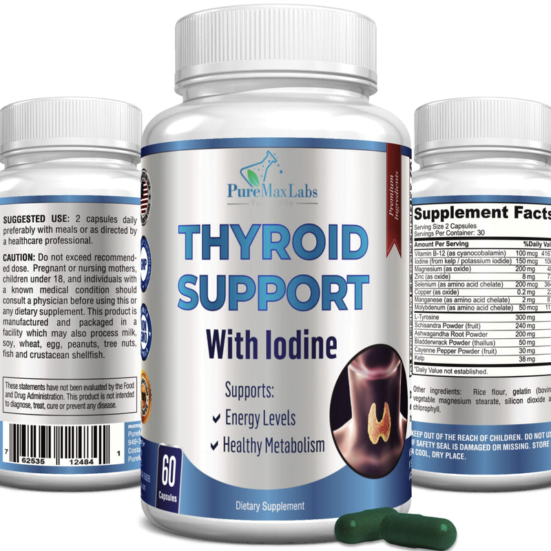 [Australia] - Thyroid Support with Iodine - Metabolism Booster, Energy Booster, Increase Focus - Premium Non-GMO Thyroid Supplement 60 Capsules 
