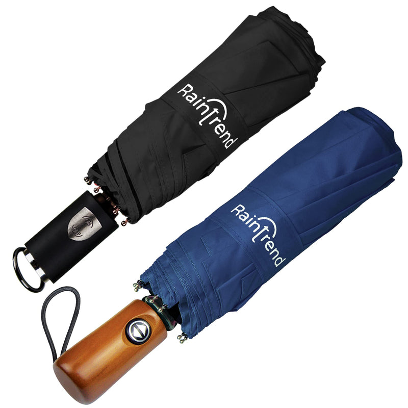 2 PCS Premium Windproof Umbrellas for Rain Compact Black and Blue Umbrella for Women and Men Automatic Open Close Folding