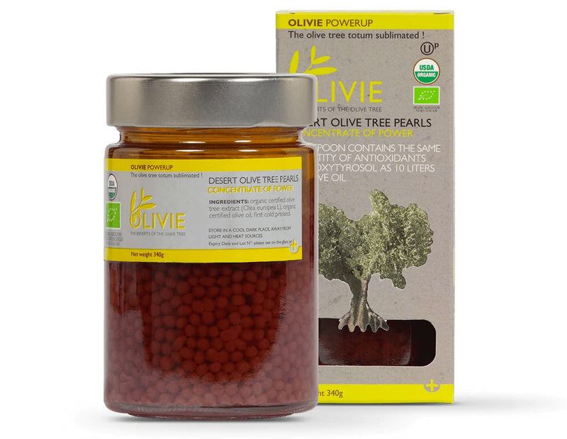 [Australia] - Olive Leaf and Fruit Extract PowerUp Pearls by OLIVIE | Organic Polyphenols Supplement | Moroccan Desert Olive Oil Pearl Scrub for Skin | Antioxidant Immune System Booster | 340g Jar 340 grams 