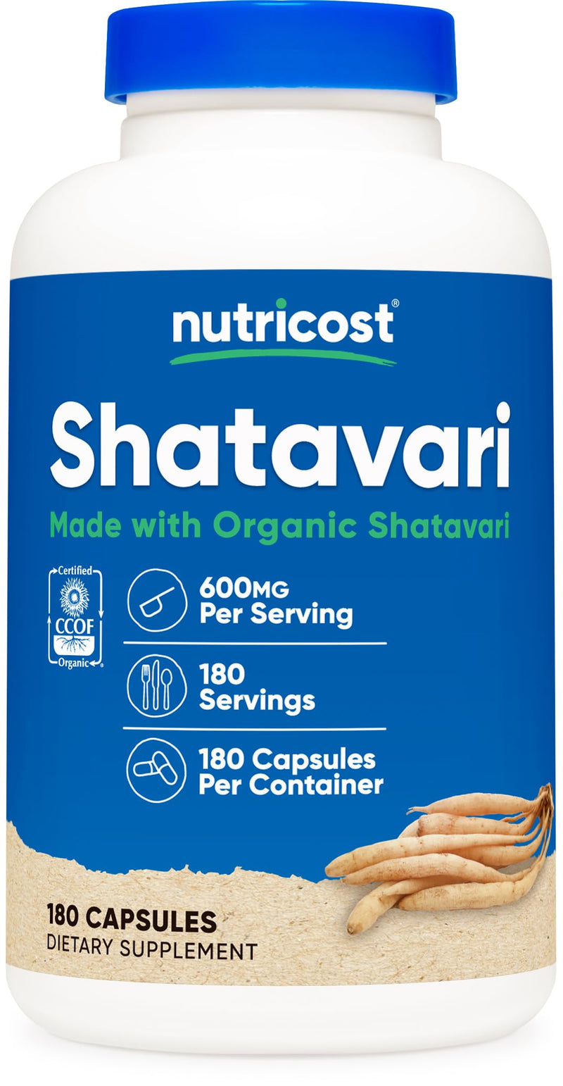 [Australia] - Nutricost Shatavari 600mg, 180 Capsules, 180 Servings - CCOF Certified Made with Organic Shatavari, Non-GMO, Gluten Free, Vegetarian Friendly 