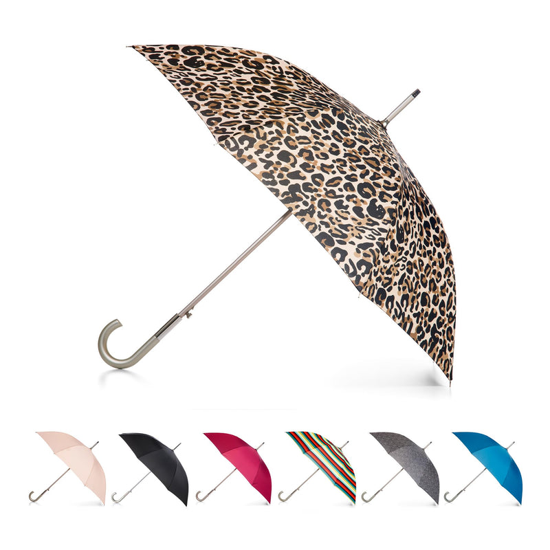 Totes Unisex Auto Open J-Handle Stick ECO Umbrella One Size Tonal Tan Leopard