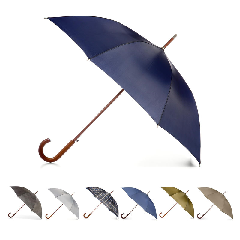 Totes Auto Open Water Repellent Stick Umbrella with Classic Wood J Hook Handle Navy Blue One Size