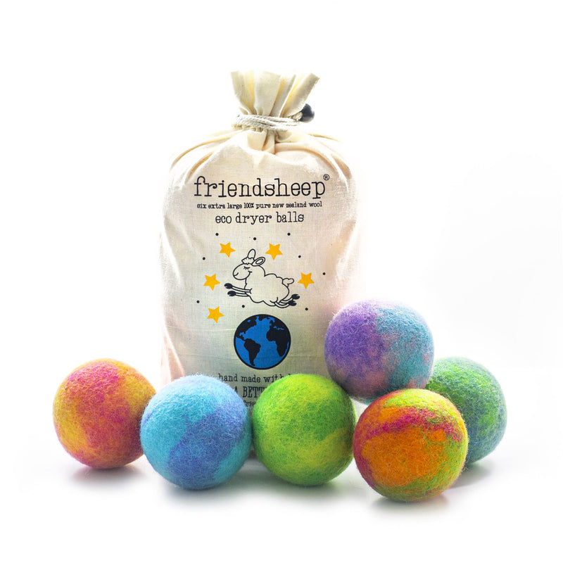 [Australia] - Friendsheep Wool Dryer Balls 6 Pack XL Organic Premium Reusable Cruelty Free Handmade Fair Trade No Lint Fabric Softener Color - Galaxy Tie Dye Galaxy Tie Die 