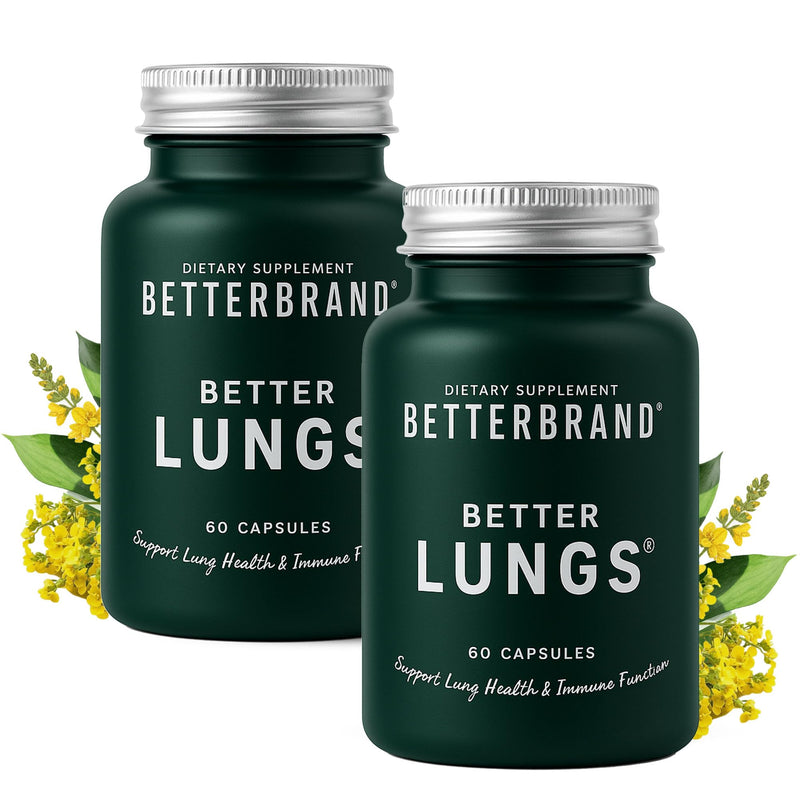 Betterbrand BetterLungs Lung Support Supplement, NAC & Mullein, 2-Pack | NAC, Mullein Leaf, Elderberry, Vitamin D, Ginseng & Reishi Mushroom, Daily Lung & Respiratory Supplement for Smokers 60 Count (Pack of 2)