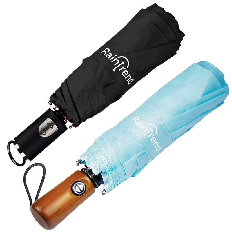 NEW 2 PCS Windproof Strong Umbrellas for Rain Compact Black Umbrella and Light Blue Premium Umbrella for Women and Men Automatic Open Close Umbrella Folding Sun Umbrella UV Protection - Bundle
