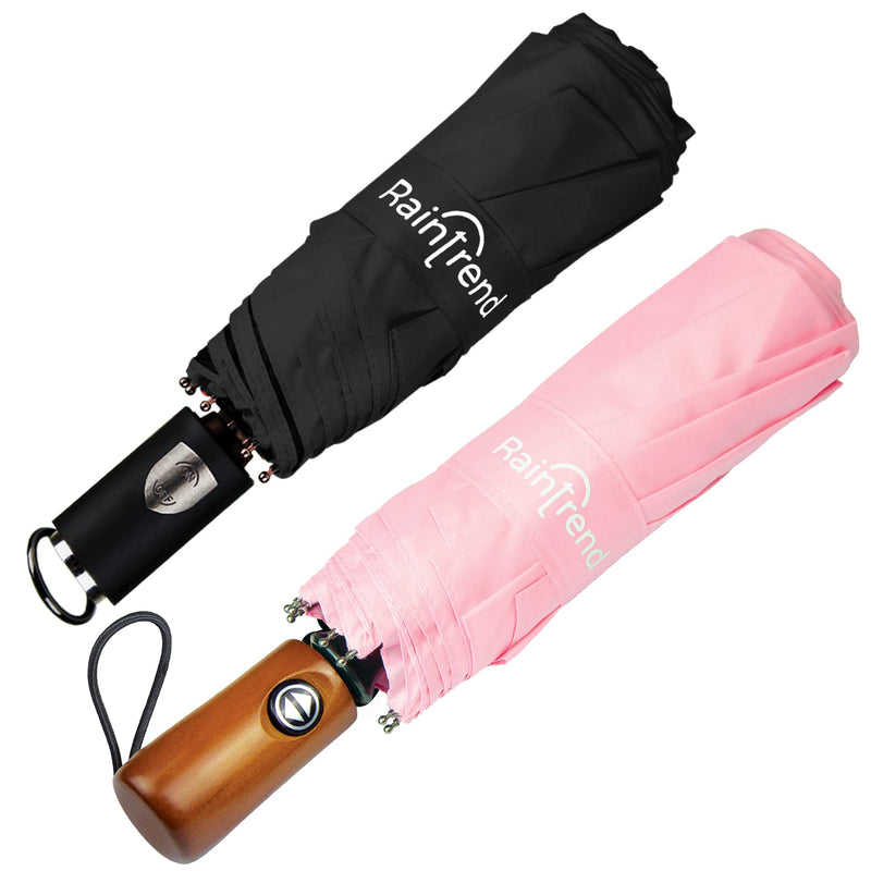 NEW 2 PCS Windproof Strong Umbrellas for Rain Compact Black Umbrella and Pink Premium Umbrella for Women and Men Automatic Open Close Umbrella Folding Sun Umbrella UV Protection - Bundle