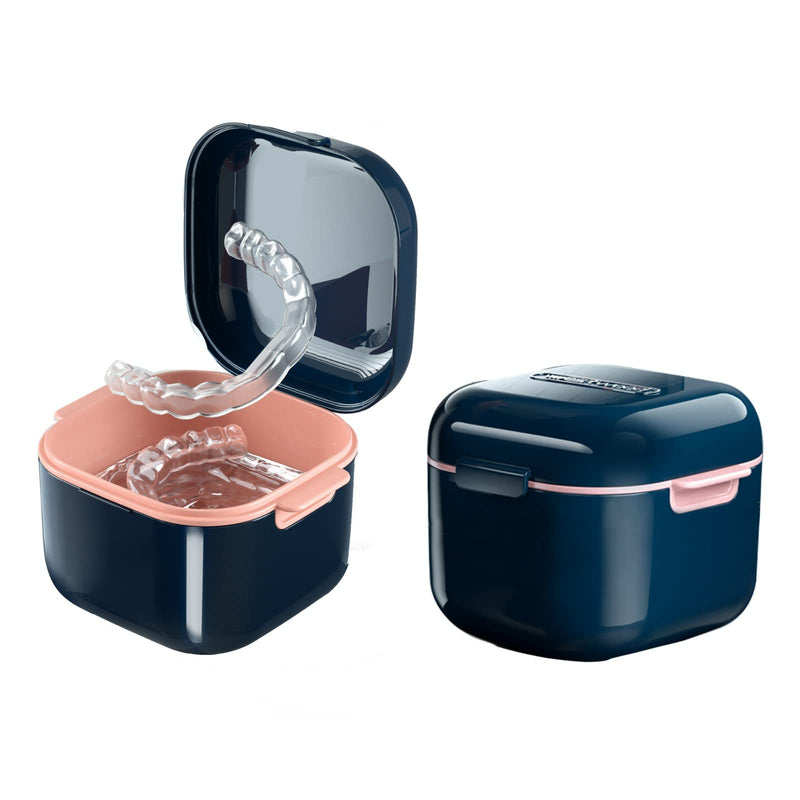 [Australia] - Denture Cup，Retainer Case,Cute Night Mouth Guard Box Holder, Storage Soak Container with Strainer basket for Travel Cleaning.(1 Pack,Blue) Blue 