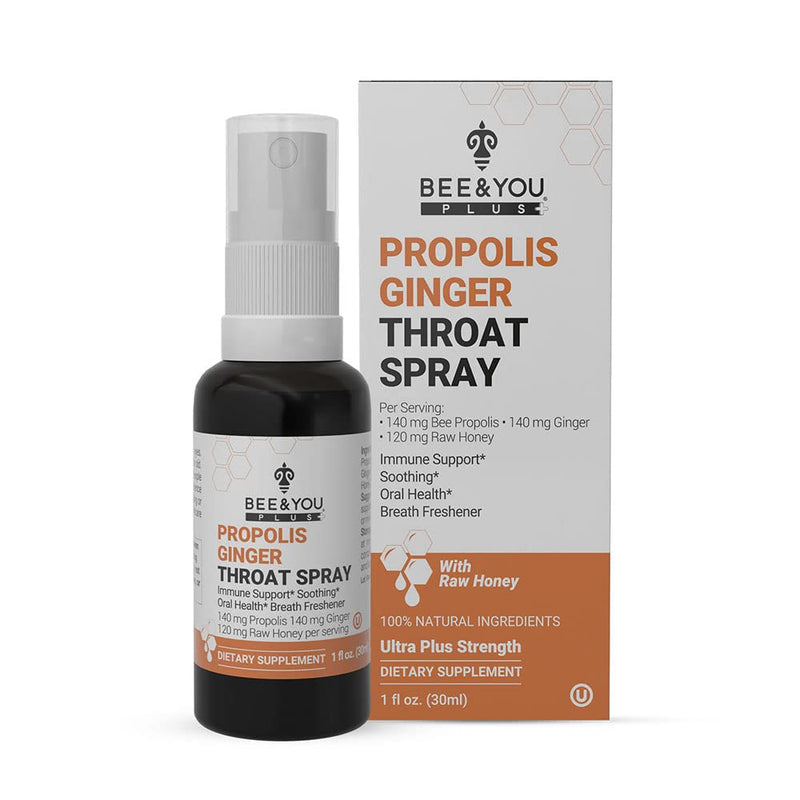 [Australia] - Bee and You Propolis Ginger Raw Honey Soothing Throat Spray, Ultra Pure, Immune Support Supplement, Oral Health, Antioxidants, Keto, Paleo, Gluten-Free, 1 Fl Oz 1 Fl Oz (Pack of 1) Ginger & Raw Honey 