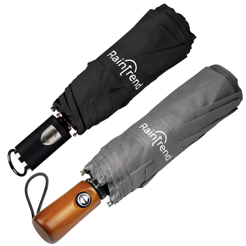 NEW 2 PCS Windproof Strong Umbrellas for Rain Compact Black Umbrella and Grey Premium Umbrella for Women and Men Automatic Open Close Umbrella Folding Sun Umbrella UV Protection - Bundle