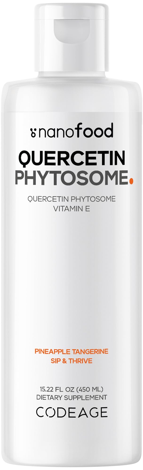 Codeage Liquid Quercetin 1000mg, Phytosome, Sophora Japonica, 15 fl oz | Liquid liposomal quercetin phytosome, 1,000 mg per serving, with vitamin E. Pineapple-tangerine flavor.