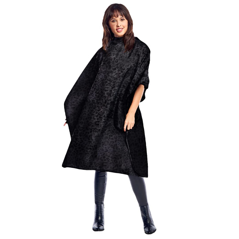 [Australia] - Betty Dain Black Jaguar Bleach-proof All Purpose Styling Cape, Material Defends Against Bleach Stains, Color Proof, Chemical Proof, Waterproof, Lightweight Embossed Nylon, Black 