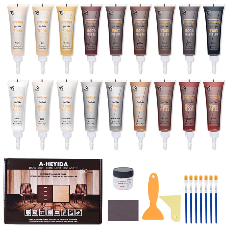 [Australia] - Wood Furniture Repair Kit - 18 Colors Wood Filler Hardwood Laminate Vinyl Floor Repair Kit Wood Putty Cabinet Touch Up Kit - Cover Scratches, Stains, Holes for Table, Door, Veneer, Cherry, Walnut 