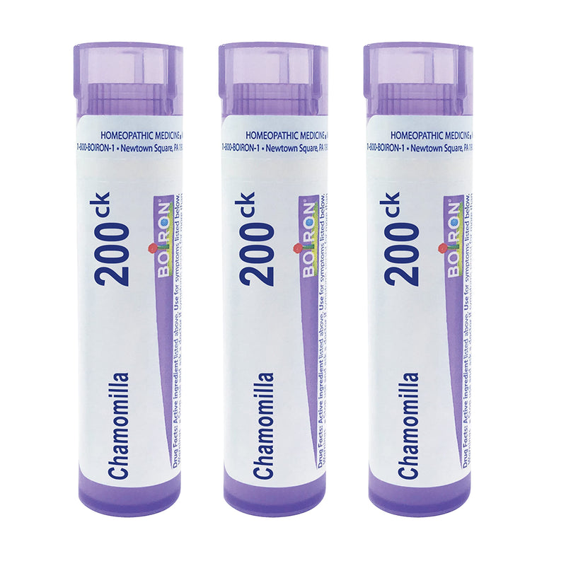 Boiron Chamomilla 200Ck to Alleviate Irritability, Restlessness, and Occasional Sleeplessness at Night - Pack of 3 (240 Pellets) | Single-medicine homeopathic pellets. Size: Pack of 3 (240 Pellets).