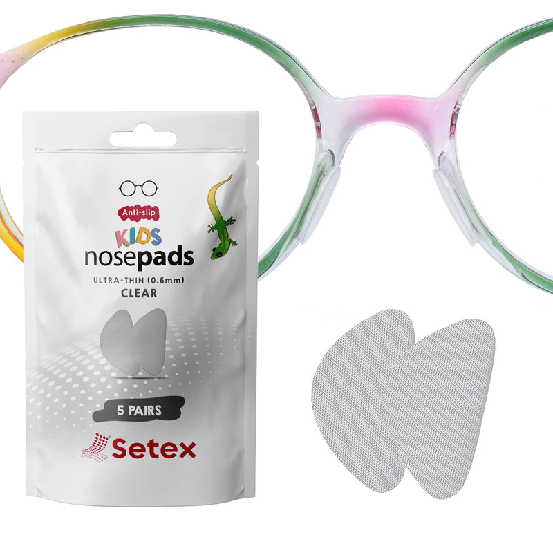 [Australia] - Setex Gecko Grip 0.6mm Anti Slip Eyeglass Nose Pads for Kids (5 Clear Pair) USA Made, 2000 Innovative Microstructured Fibers per Nose Pad, 0.6mm x 6mm x 10.88mm 5 Clear Pairs 