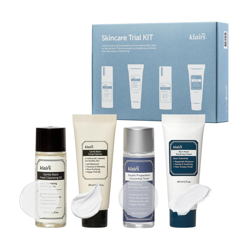 [Australia] - [DearKlairs] Skincare Trial Kits, 4 minis, cleansing oil, cleanser, toner, cream, Travel must haves, Gifts for Women, Stocking Stuffers for adults 