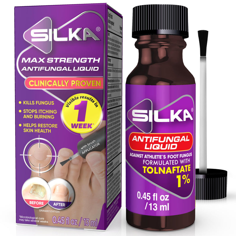 SILKA Max Strength Antifungal Liquid for Toenail Health with Brush Applicator, Results in 1 Week, Nail Fungus Treatment for Damaged Toenails, Athlete's Foot Treatment, Tolnaftate 1% 0.45 Fl Oz 0.45 Fl Oz (Pack of 1)