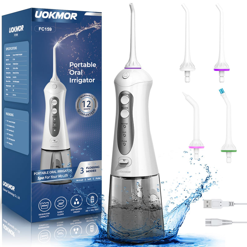 [Australia] - Water Flosser Cordless Teeth Pick: Portable Adults Dental Oral Irrigator for Travel Flossers Cleaning Picks 300ML Grey 