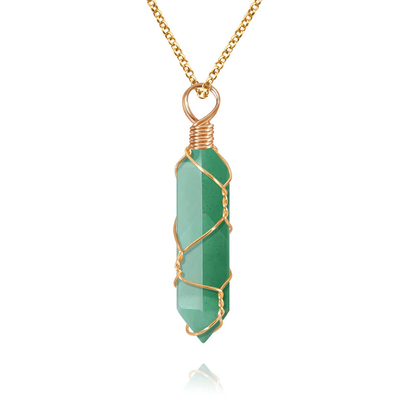 [Australia] - Healing Crystal Necklace Wire Wrapped Natural Point Pendant Necklace Hexagonal Reiki Spiritual Quartz Gemstone Stone Jewelry for Women Men Aventurine 