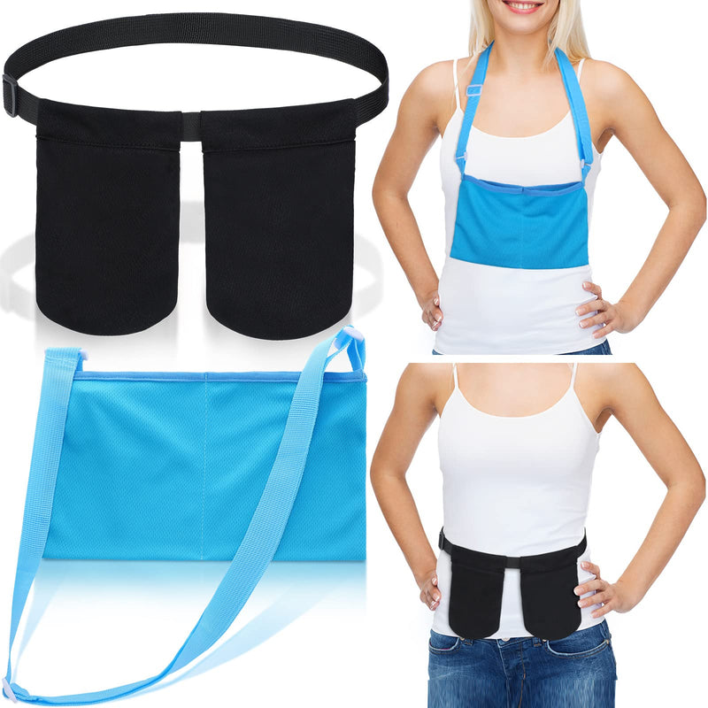 [Australia] - Mastectomy Drain Holder Adjustable Drain Pouch with Shower Bag Mastectomy Breast Shirts with Drain Two Pockets Mastectomy Tummy Tuck Recovery Supplies(Black, Blue, Two Pockets,Two Pockets) Black,blue 