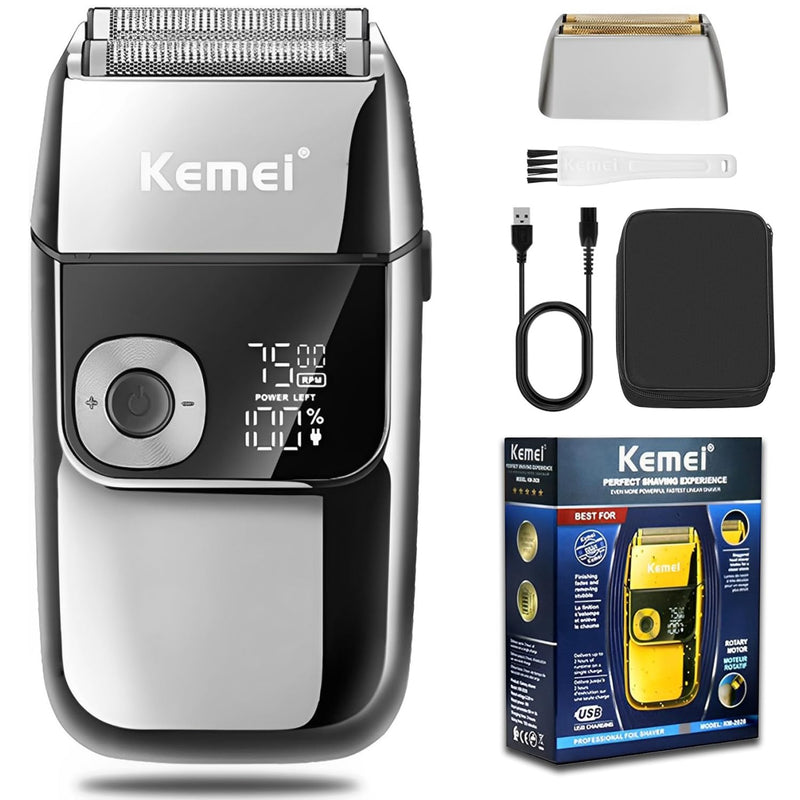 [Australia] - KEMEI Electric Razors for Men, LCD Display Cordless Men's Razors, USB Rechargeable with Pop-up Beard Trimmer Best Worldwide Travel Gift, Model KM 2028, Silver 