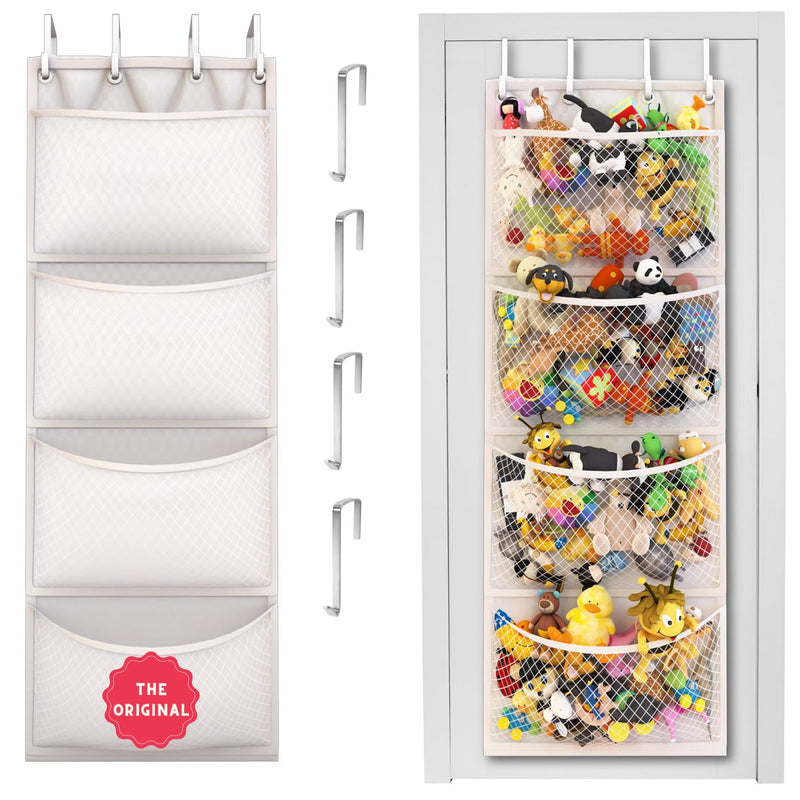 [Australia] - The Original Stuffed Animal Storage (Patent Pending) - Over Door Organizer for Stuffies, Baby Ideas Holder, Toy Plush/Hammock Hanging Storage Net Big Girls Toddler Large Bag Animals White 