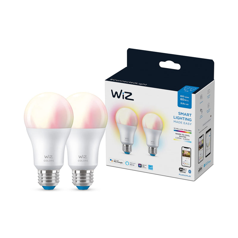 [Australia] - WiZ Connected 60W A19 LED Smart Light Bulbs - Connects to Your Wi-Fi - E26 Smart Bulb - Control with Voice or App + Activate with Motion - Matter Compatible - 2 Pack A19 Bulb 