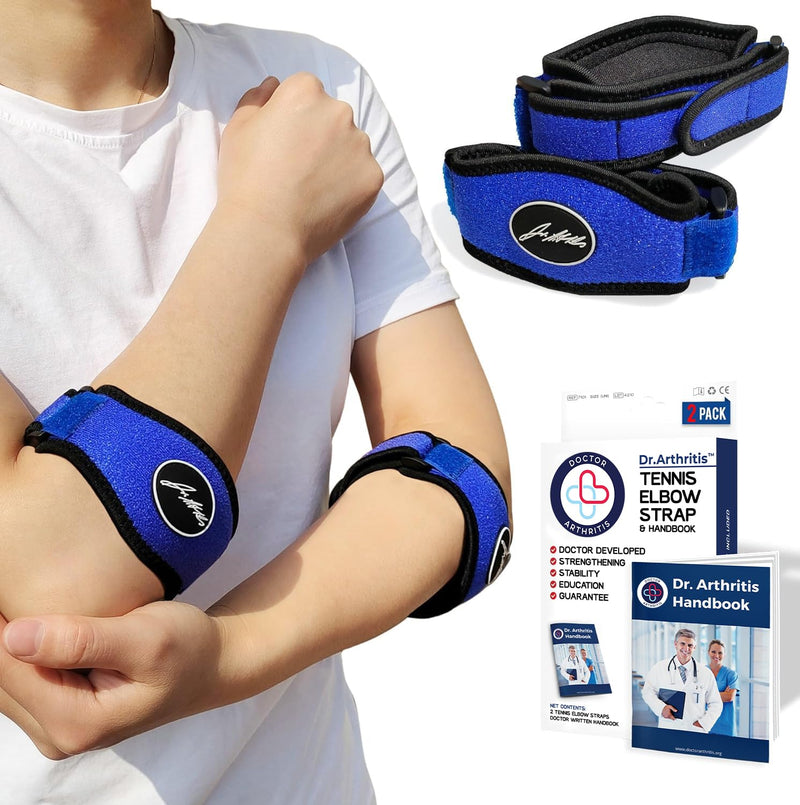 Tennis Elbow Brace & Adjustable Arm Band Support for Pain Relief for Tendonitis, Golfers Elbow Strap, Comfortable, Removable Arm Wrap (Pair, Blue)