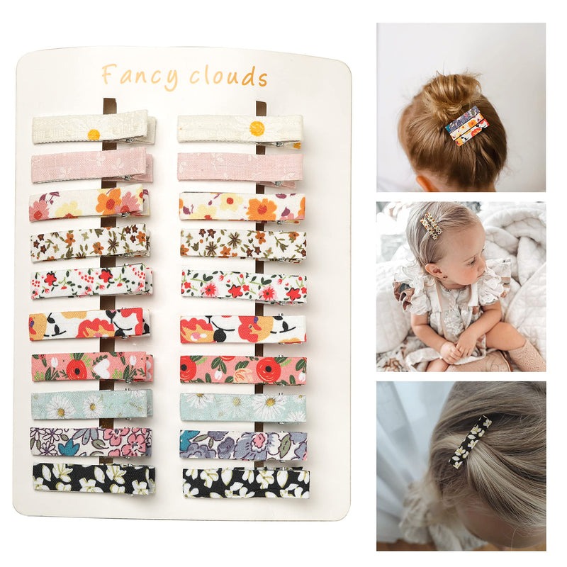 [Australia] - FANCY CLOUDS Hair Clips for Girls Women Toddler Baby,Assorted 20Pcs Flower Fabric Fully Lined Small Alligator Clips Hair Accessories for Teens Child Kids Gifts flower print 