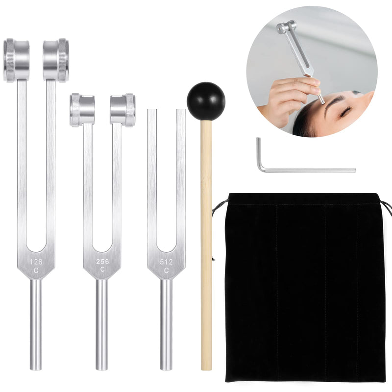 [Australia] - Tuning Fork Sets (128Hz, 256Hz, 512Hz) of 3 Pack with Reflex Hammer for Chakra/Healing/Medical/Sound Therapy/DNA Repair, Gift for Buddhists 