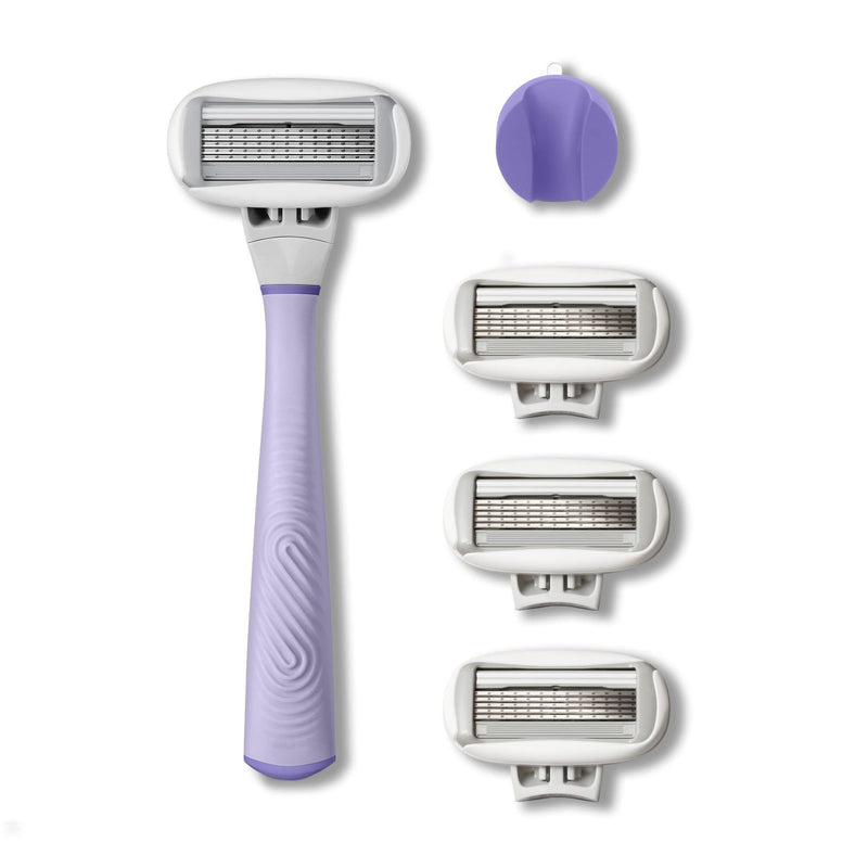 [Australia] - FLAMINGO 5-Blade Razors for Women - 1 Razor Handle + 4 5-Blade Refills + 1 Shower Holder - Lilac 