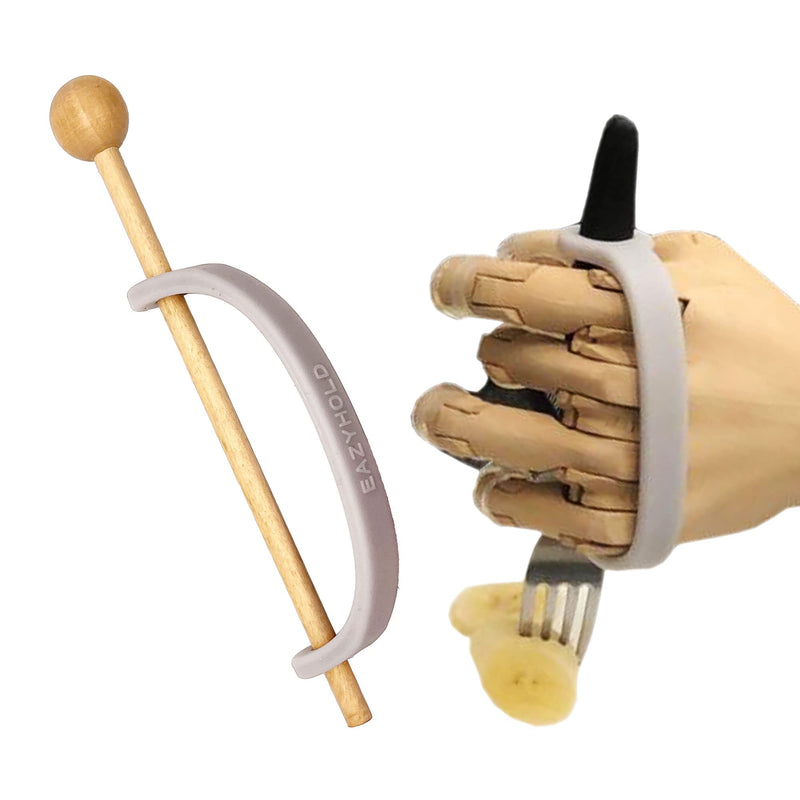 [Australia] - EazyHold Silver Silicone Universal Cuff, Weak Hand Grip Assistive Device for Large Hands or Limbs, Eating Utensils Holder, Adaptive Dining Ware, Tremors, Stroke, Arthritis 2-Pack 7.25" 