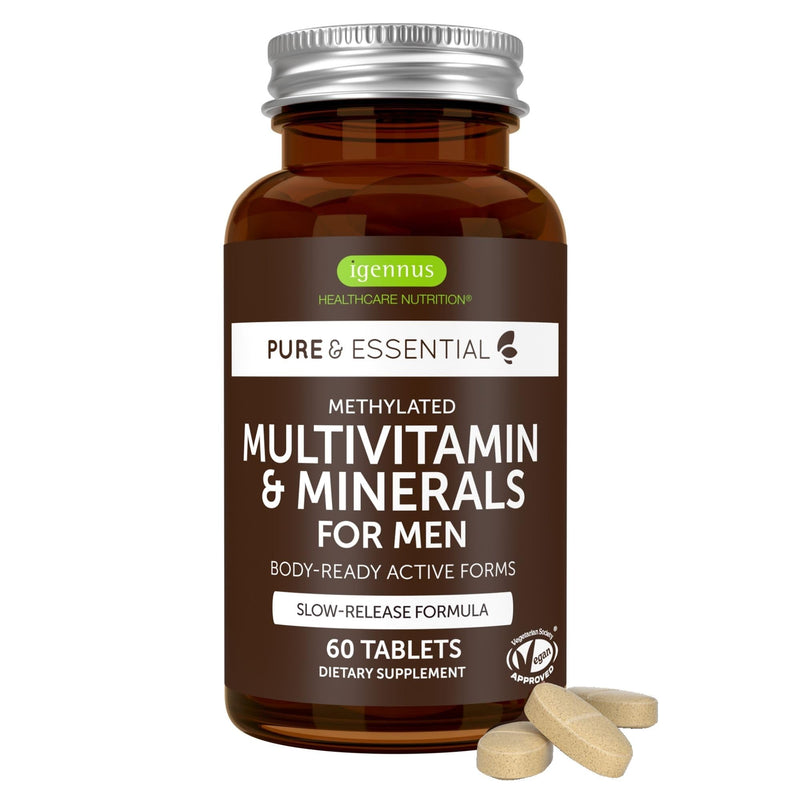 [Australia] - Igennus Methylated Men's Multivitamin with 22 Actives, All-Day Nutrient Delivery, Pure & Clean, Methylfolate & Methylcobalamin, High Strength MTHFR Supplement, Non-GMO & Halal, 60 Tablets 60 Count (Pack of 1) For Men 