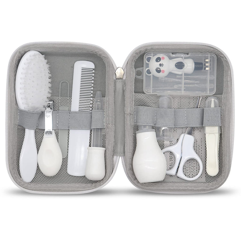 [Australia] - Baby Grooming Kit, 15 in 1 Portable Baby Safety Care Set with 01 Hair Brush Comb Nail Clipper Nasal Aspirator etc for Nursery Newborn Infant Girl Boys Keep Clean(White) White 