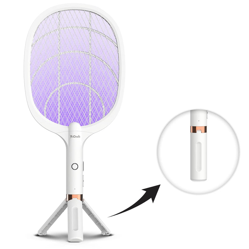 [Australia] - Electric Fly Swatter Racket, Rechargeable Fly Zapper - 4000 Volt, Exclusive 2-in-1 Bug Zapper Racket - USB Charging, 1800mAh Li-Battery, Indoor & Outdoor Use, White 