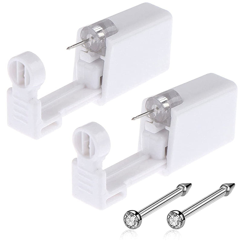 [Australia] - Nose Piercing Gun - 2 Pack Self Nose Piercing Kit Unit Disposable Nose Piercing Gun with Nose Stud Piercing Kit Tool for Cartilage Tragus Helix Piercing Gun Piercing Jewelry (Silver) Silver 